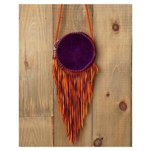 Jeffrey Campbell Fringe Canteen Style Women's Bag Purple Orange Boho Festival